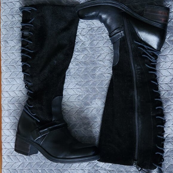 Miz Mooz 38 Shankara Black Leather Tall Lace Up Boot - Picture 12 of 15